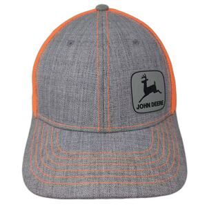 John Deere Trucker Hat Gray Orange One Size Snapback Mesh Rubber Patch Logo